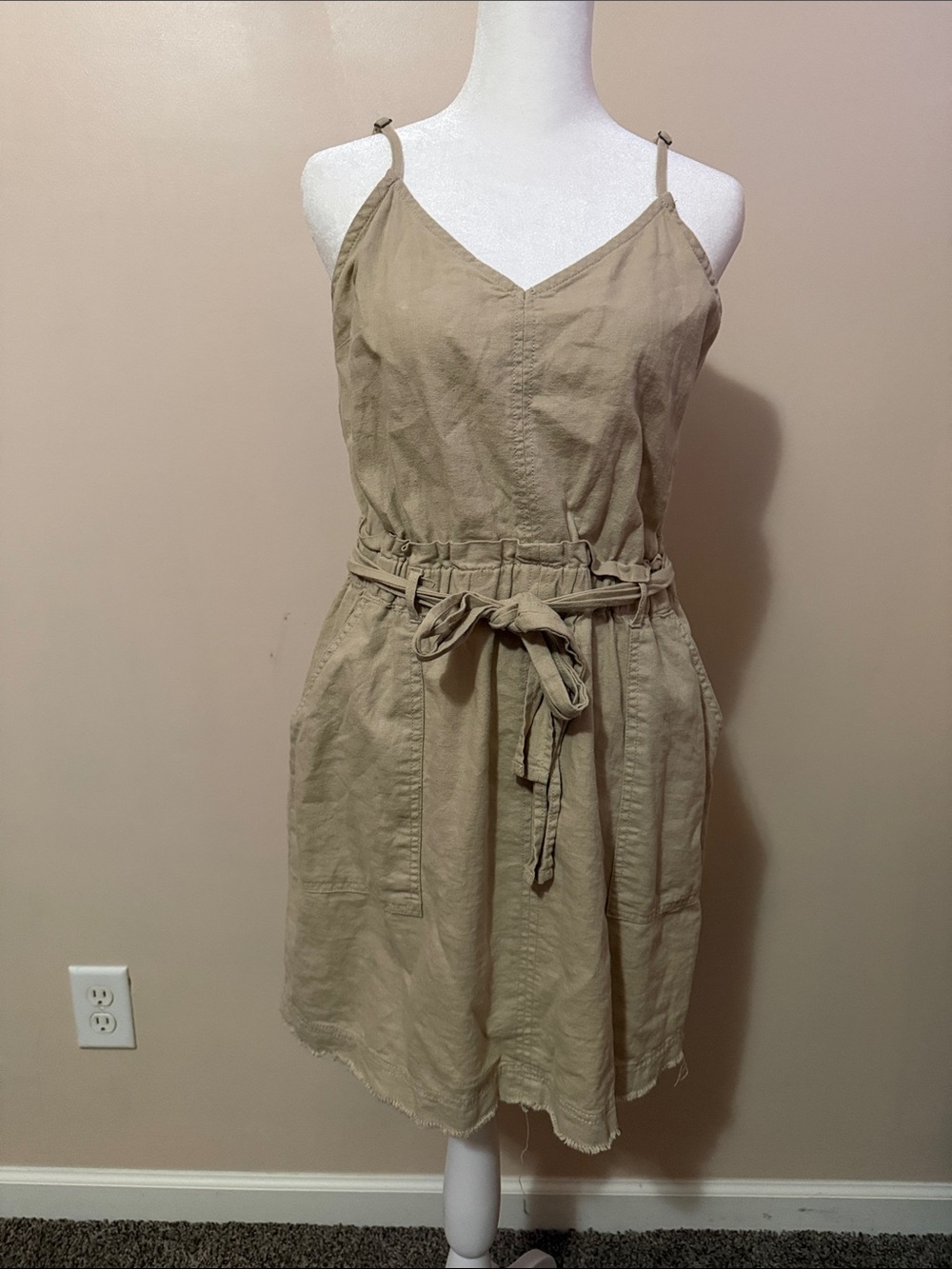 Splendid Khaki Tie-Waist Mini Dress